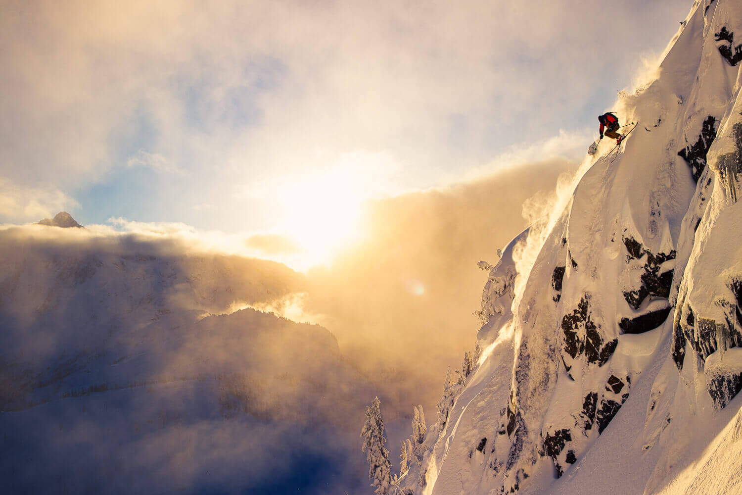 Grant Gunderson photo - sunset cliff skiing
