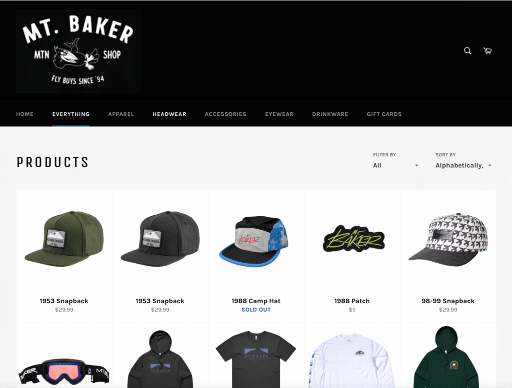 Mt Baker Ski Area online shop.